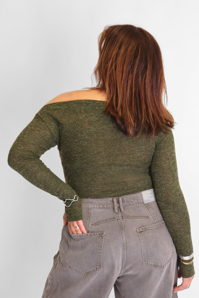 Drape Bodysuit Khaki Green Women's Tops Cossac