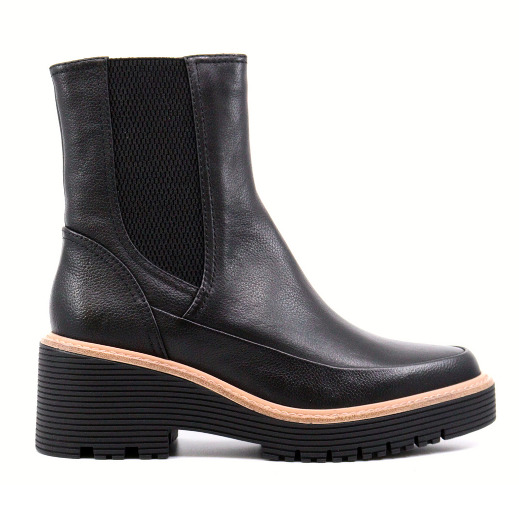 Women's leather platform wedge bootie MARTA TOUMBLE BLACK by REGARDE Le CIEL