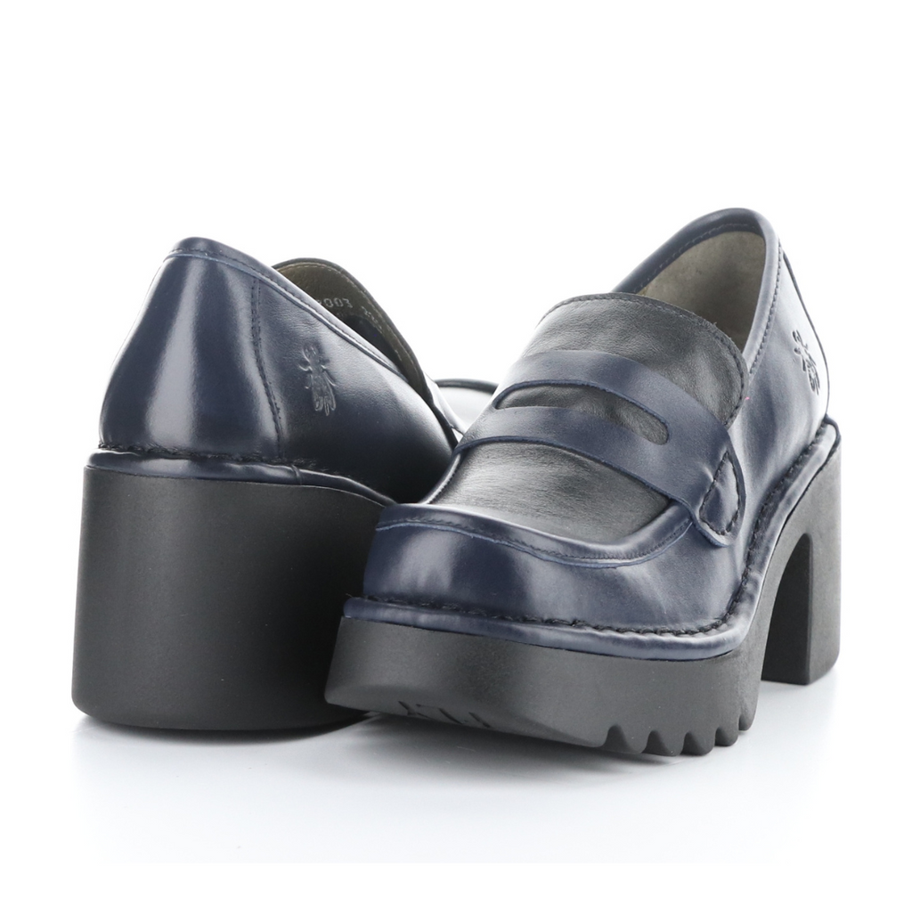 Women's heeled platform loafer MULY NAVY BLACK by FLY LONDON