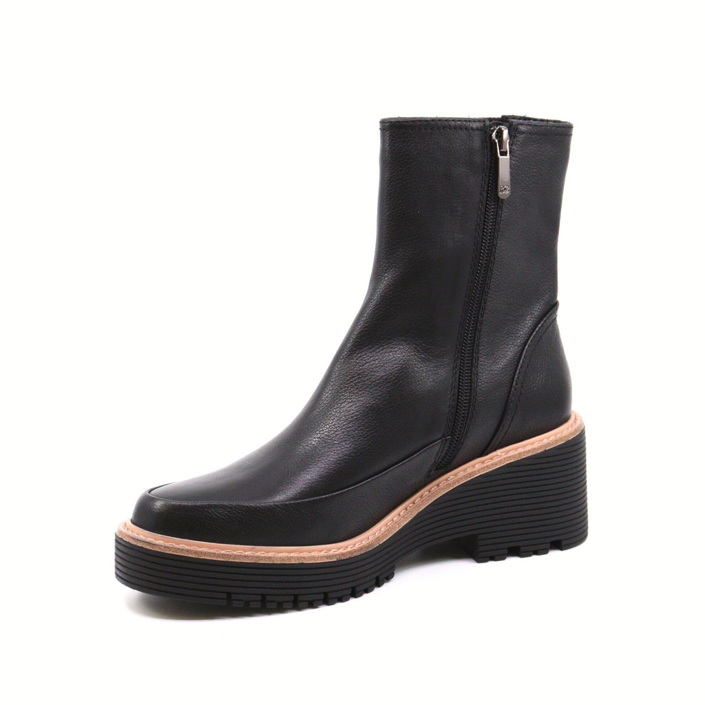 Women's leather platform wedge bootie MARTA TOUMBLE BLACK by REGARDE Le CIEL