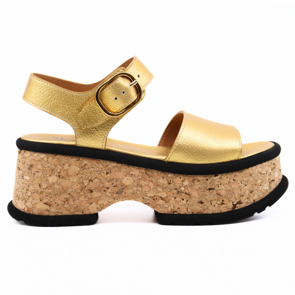 Sugar Bufalino Metal Gold Women's Sandals Platforms Homers    