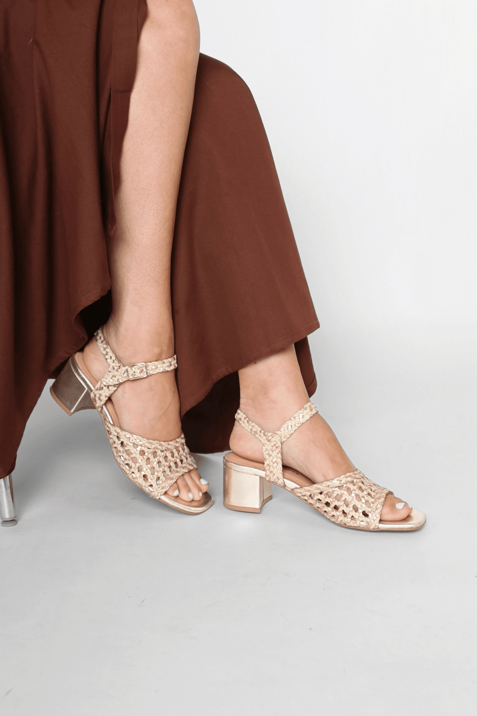 Wendi Pink Mix Woven Leather Women's Sandals Heels Bos & Co