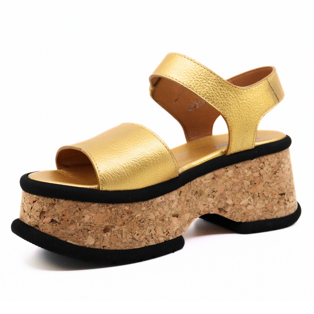 Women's gold leather platform sandal Sugar Bufalino Metal Gold by HOMERS