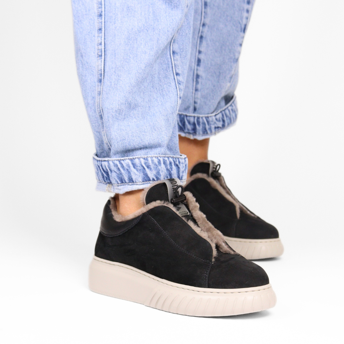 Libi Shearling Black Women's Sneakers Platforms Andia Fora    