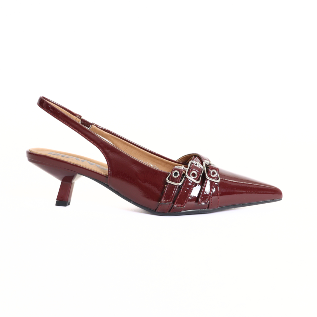 Kristin Kitten Burgundy Patent Women's Shoes Heels Bianco