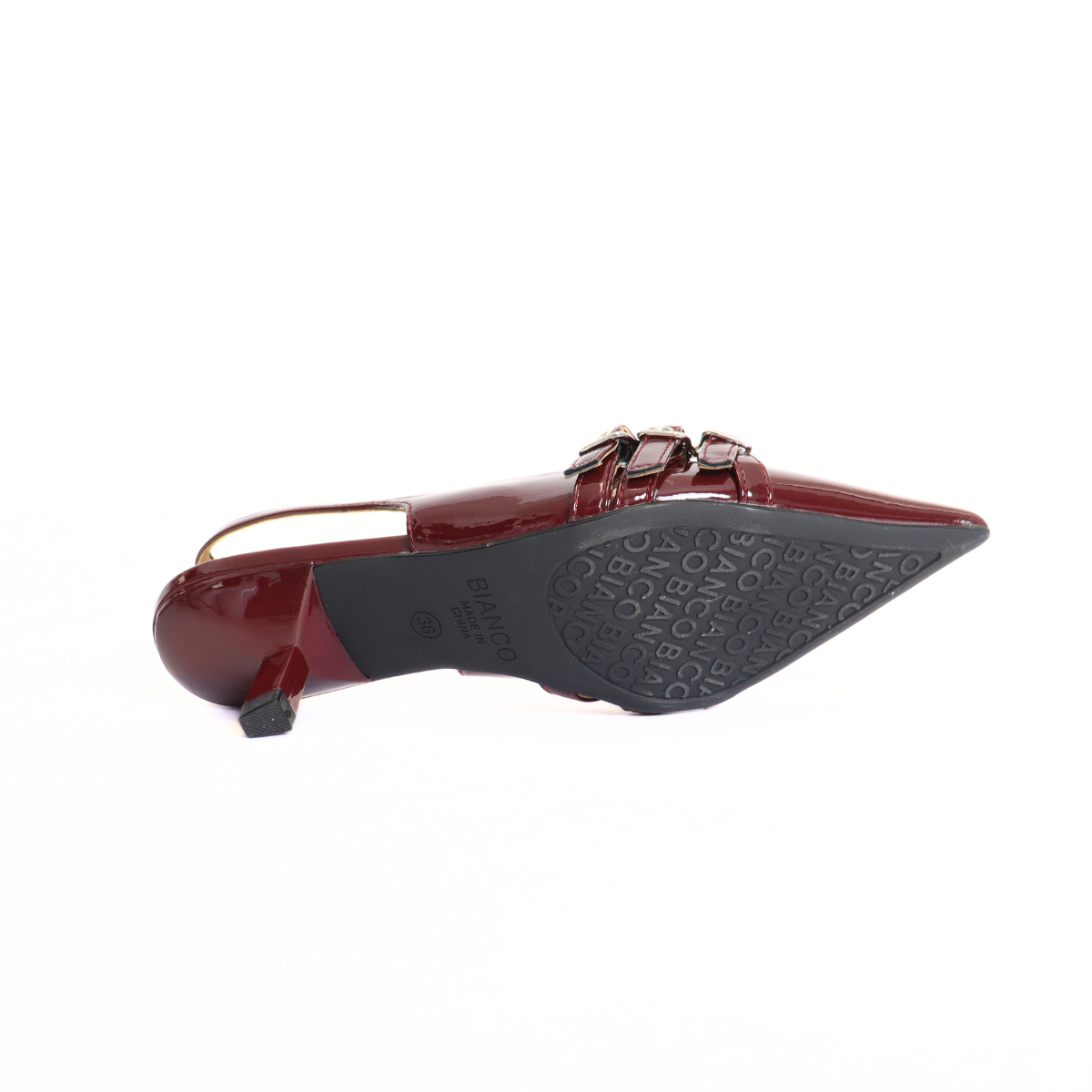 Kristin Kitten Burgundy Patent Women's Shoes Heels Bianco
