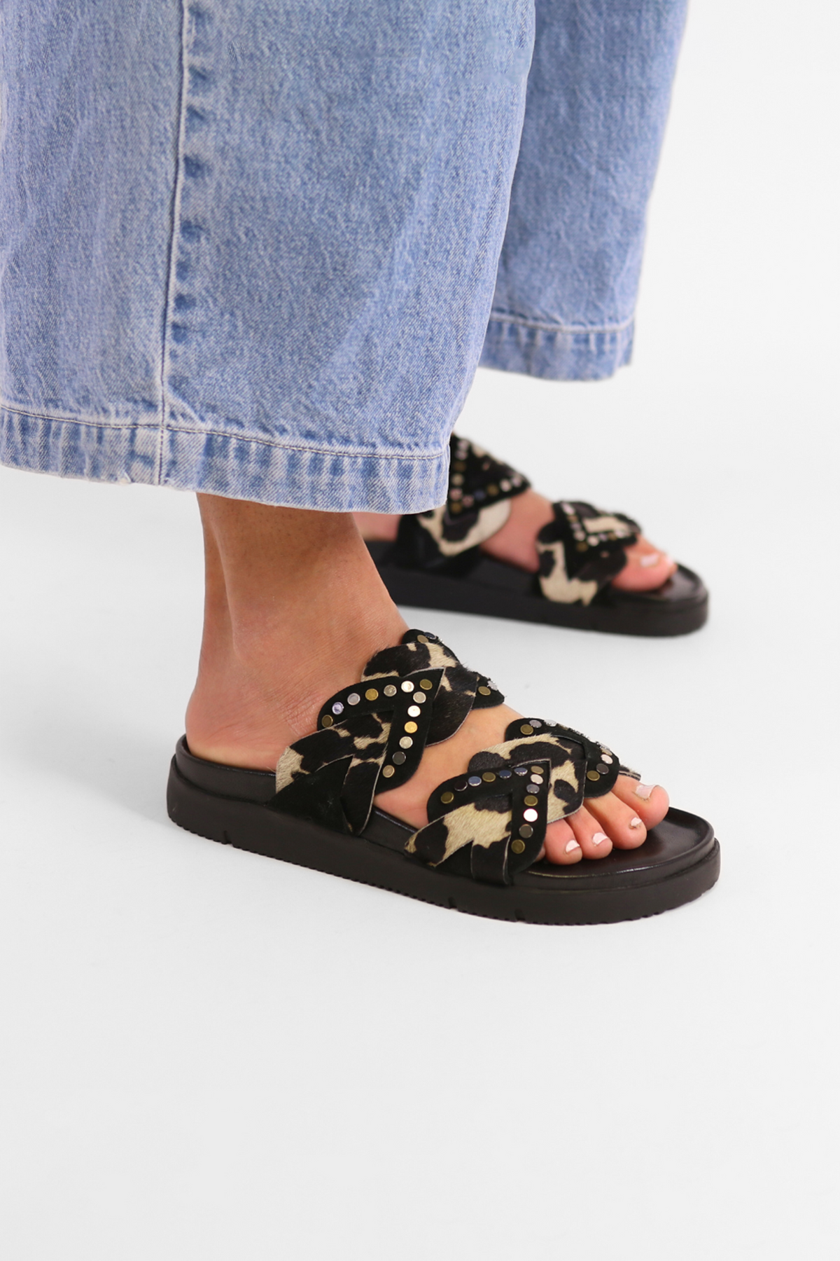 Free People Leo Cow Hair Studded Slide – The Sōl Collective