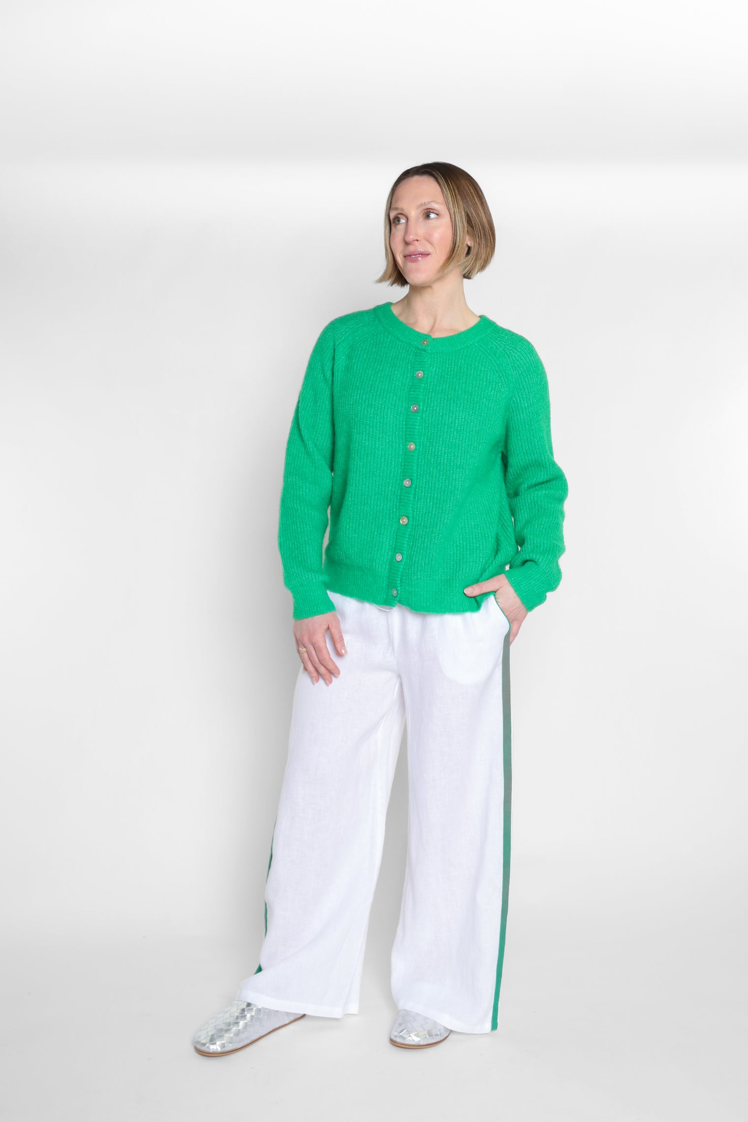 Emma Side Trim Pants White