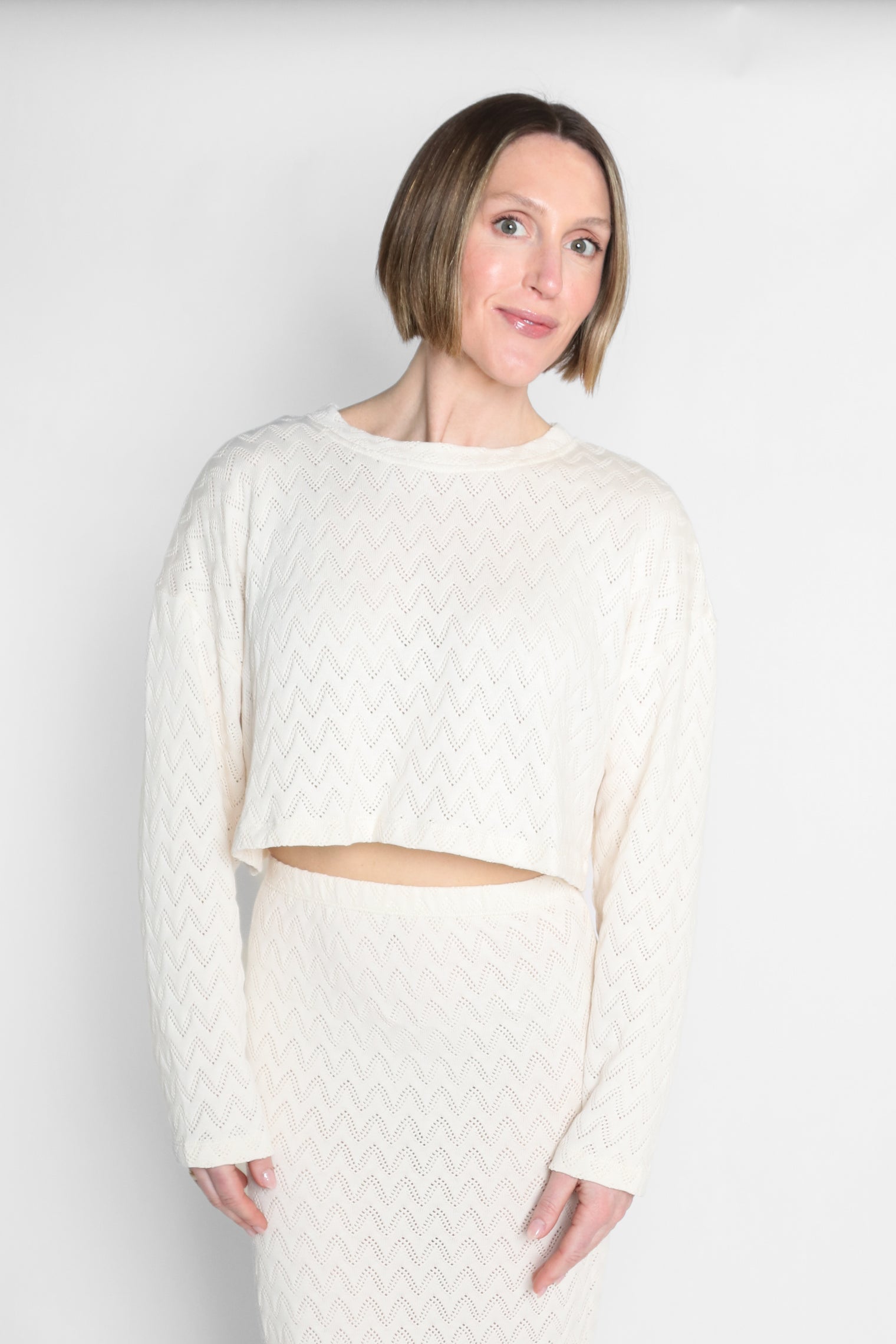 Long Sleeve Crochet Top Ecru