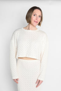 Long Sleeve Crochet Top Ecru