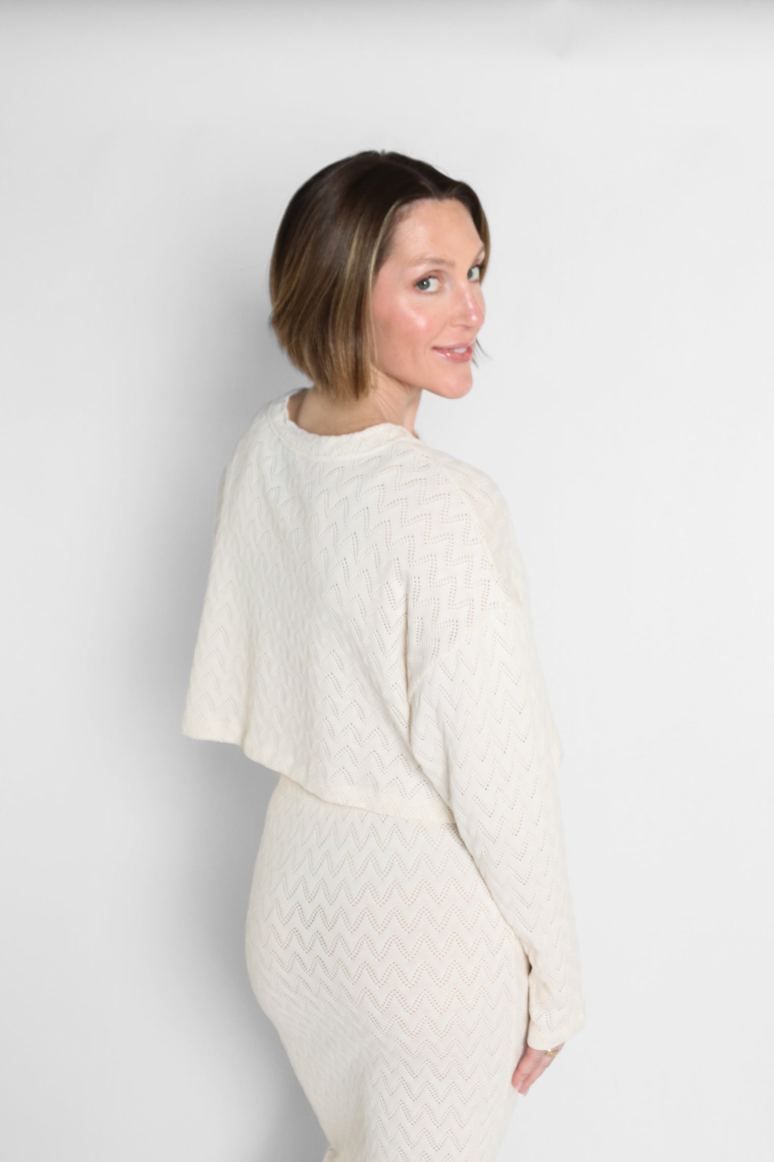 Long Sleeve Crochet Top Ecru