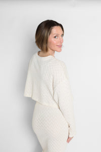 Long Sleeve Crochet Top Ecru