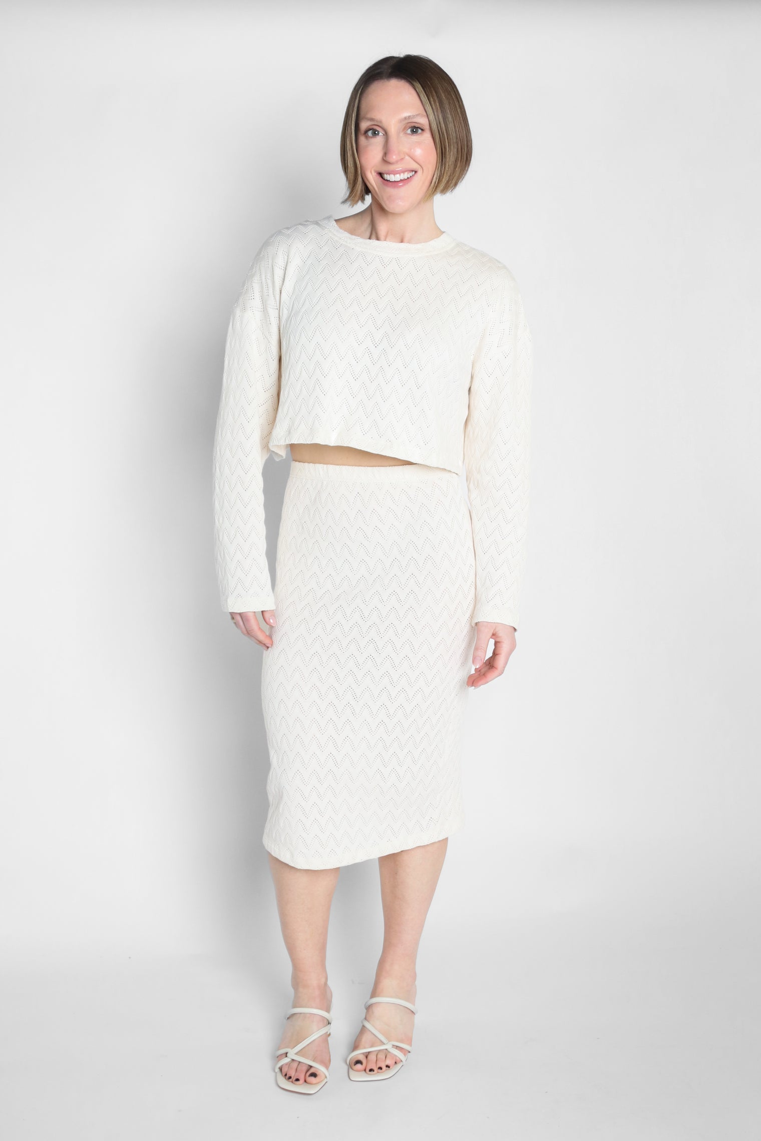 Long Sleeve Crochet Top Ecru