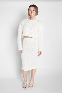 Long Sleeve Crochet Top Ecru