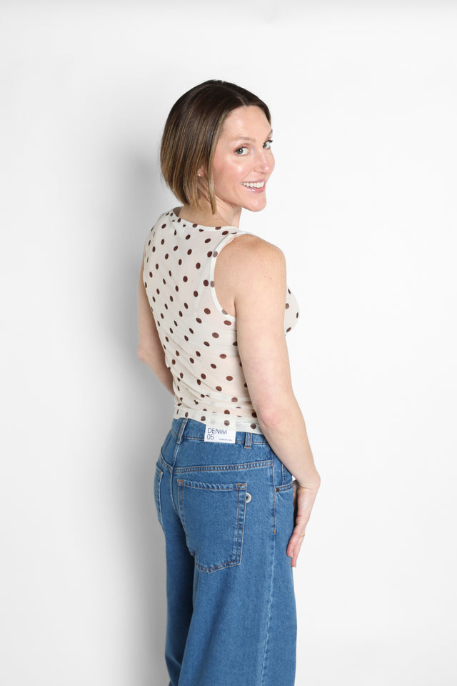 Betty Top Off White/ Brown Dots