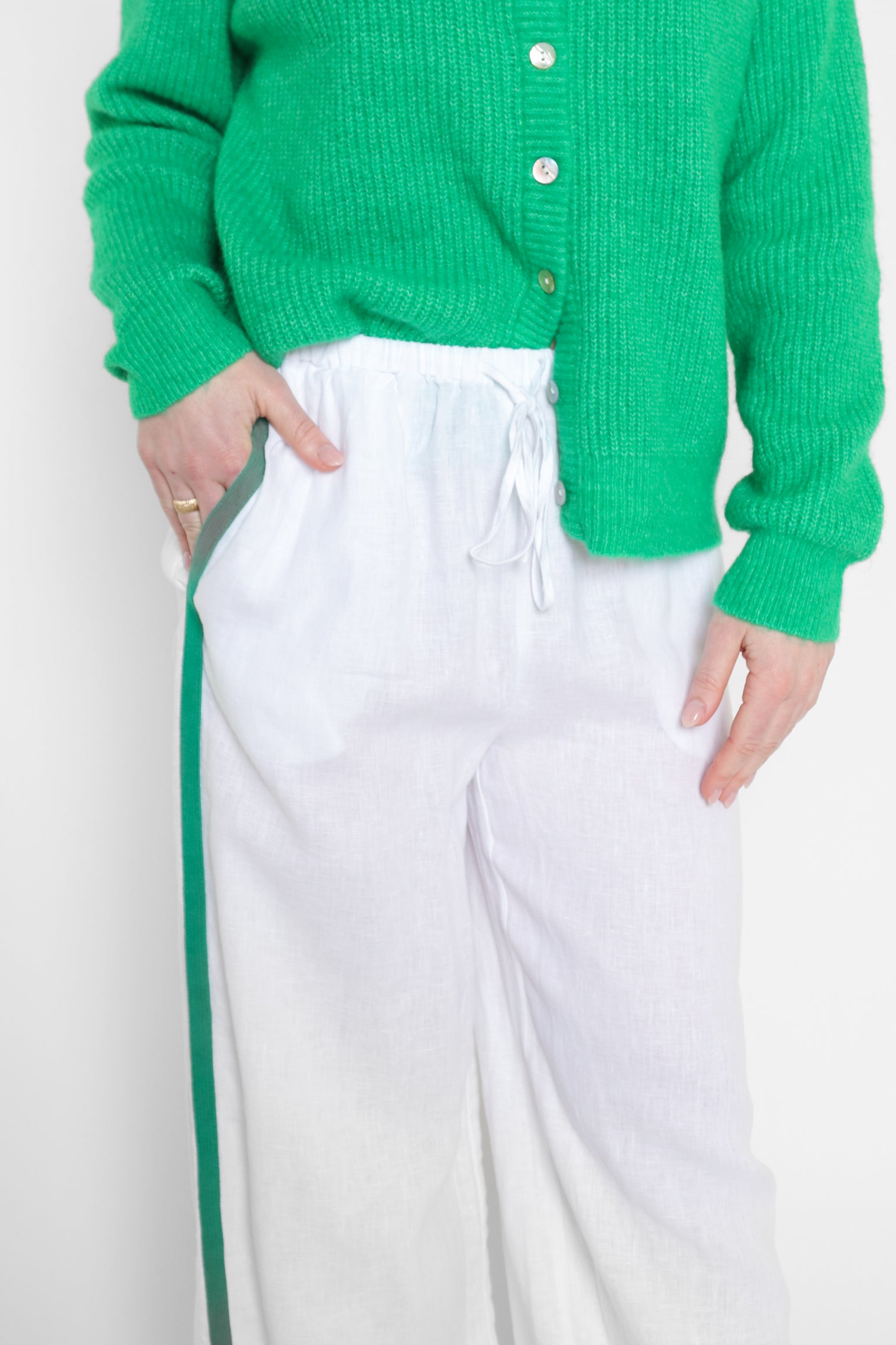 Emma Side Trim Pants White