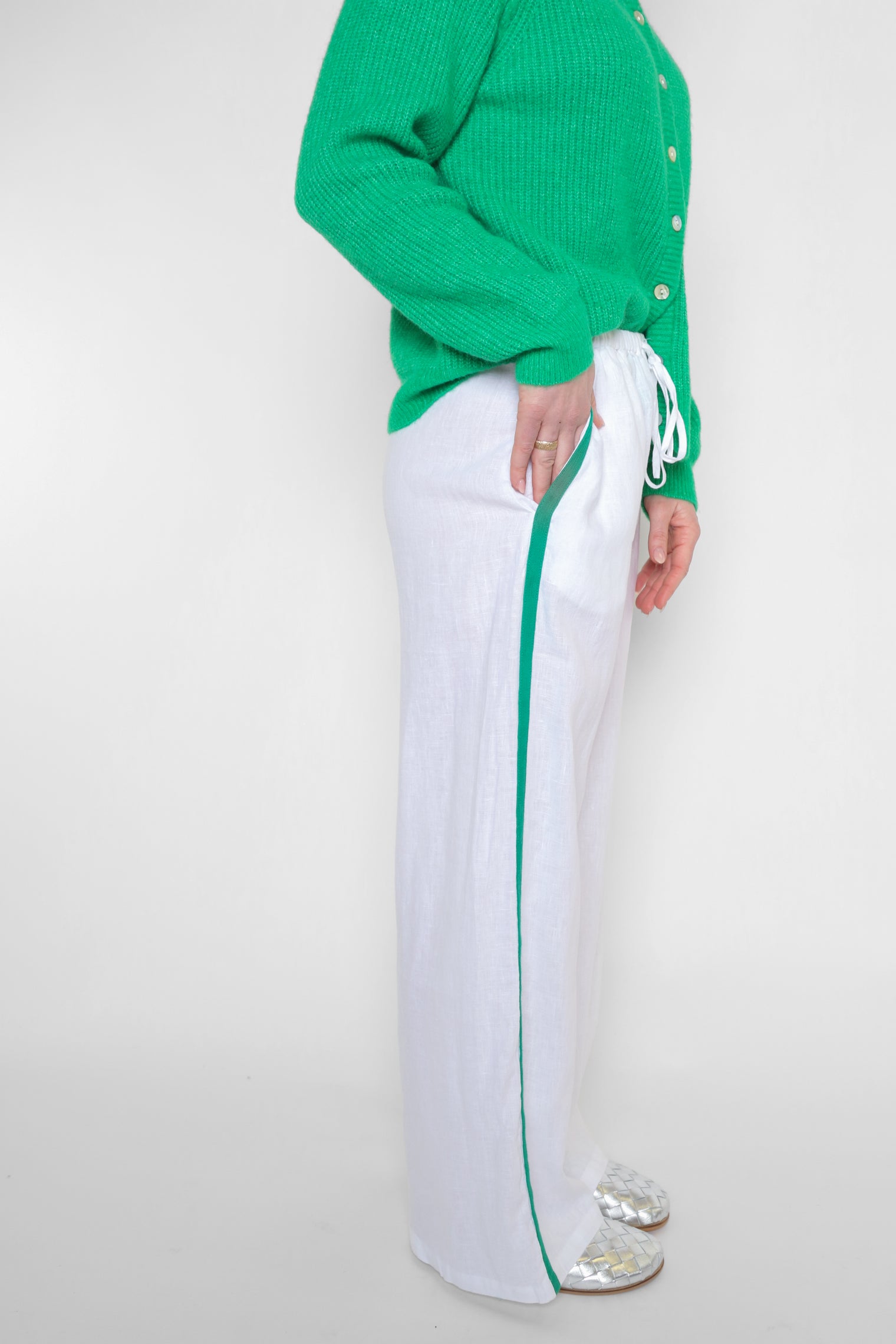 Emma Side Trim Pants White
