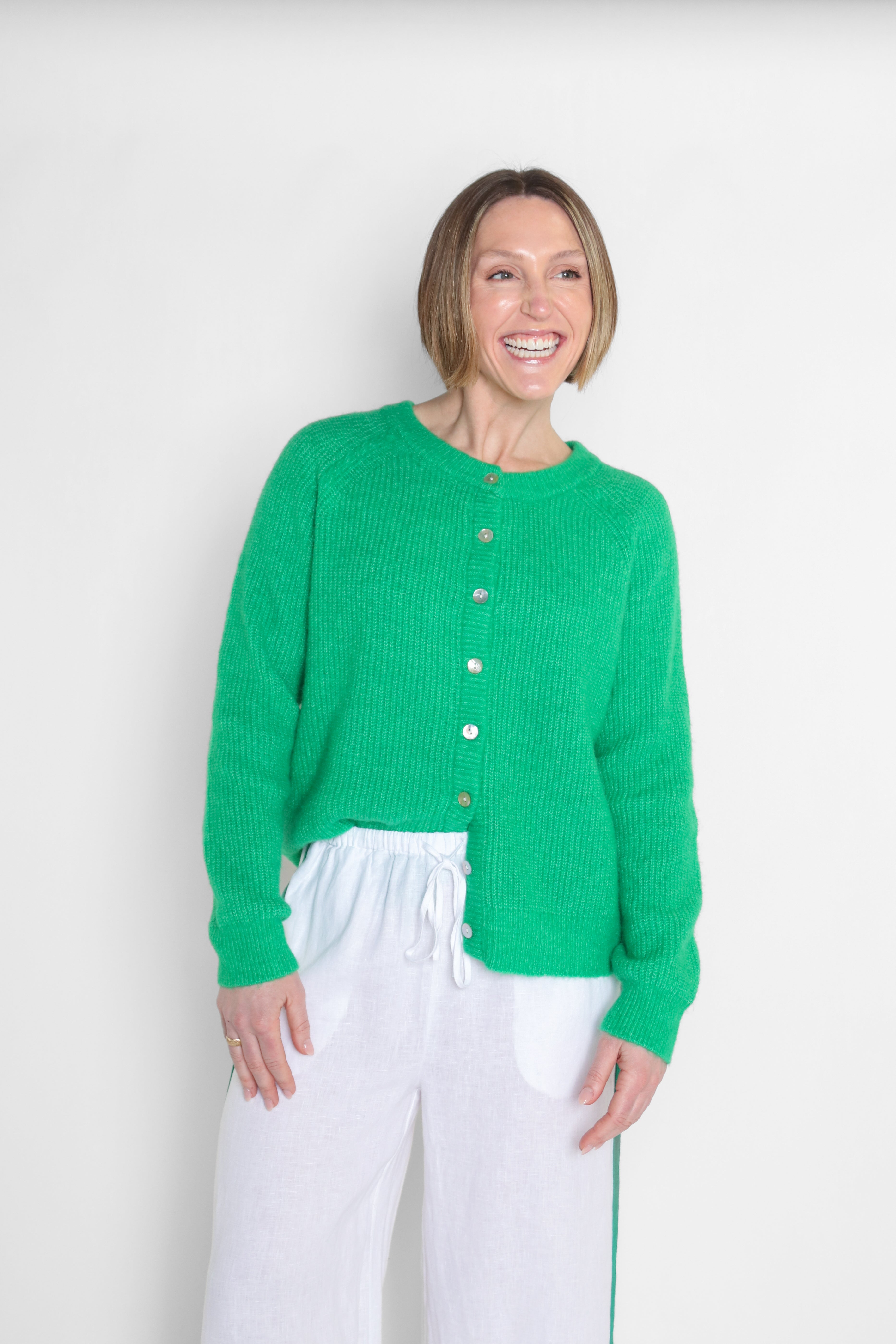 80s HAI SPORTING GEAR co×linen cardigan Lea Cardigan Green – The Sōl Collective