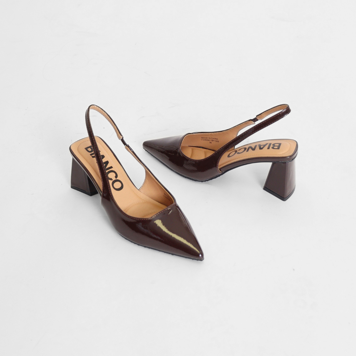Maralyn Slingback Brown Patent Women's Shoes Heels Bianco