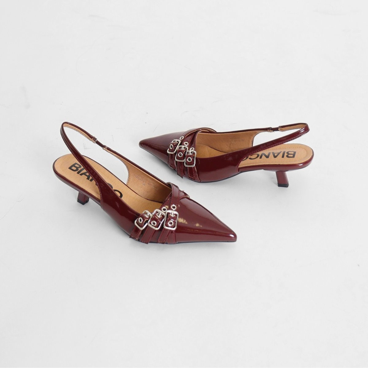 Kristin Kitten Burgundy Patent Women's Shoes Heels Bianco