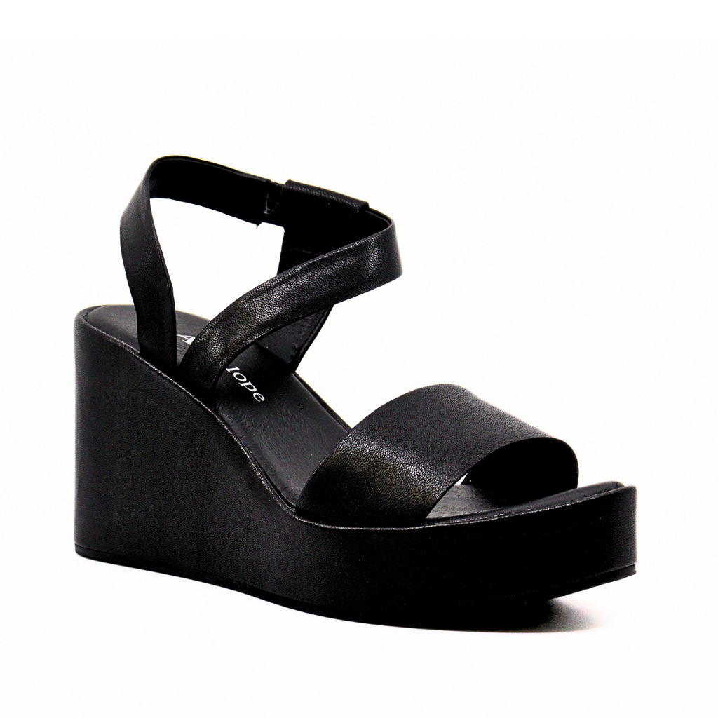 Women's leather wedge sandal Baldwin Black by ANTELOPE