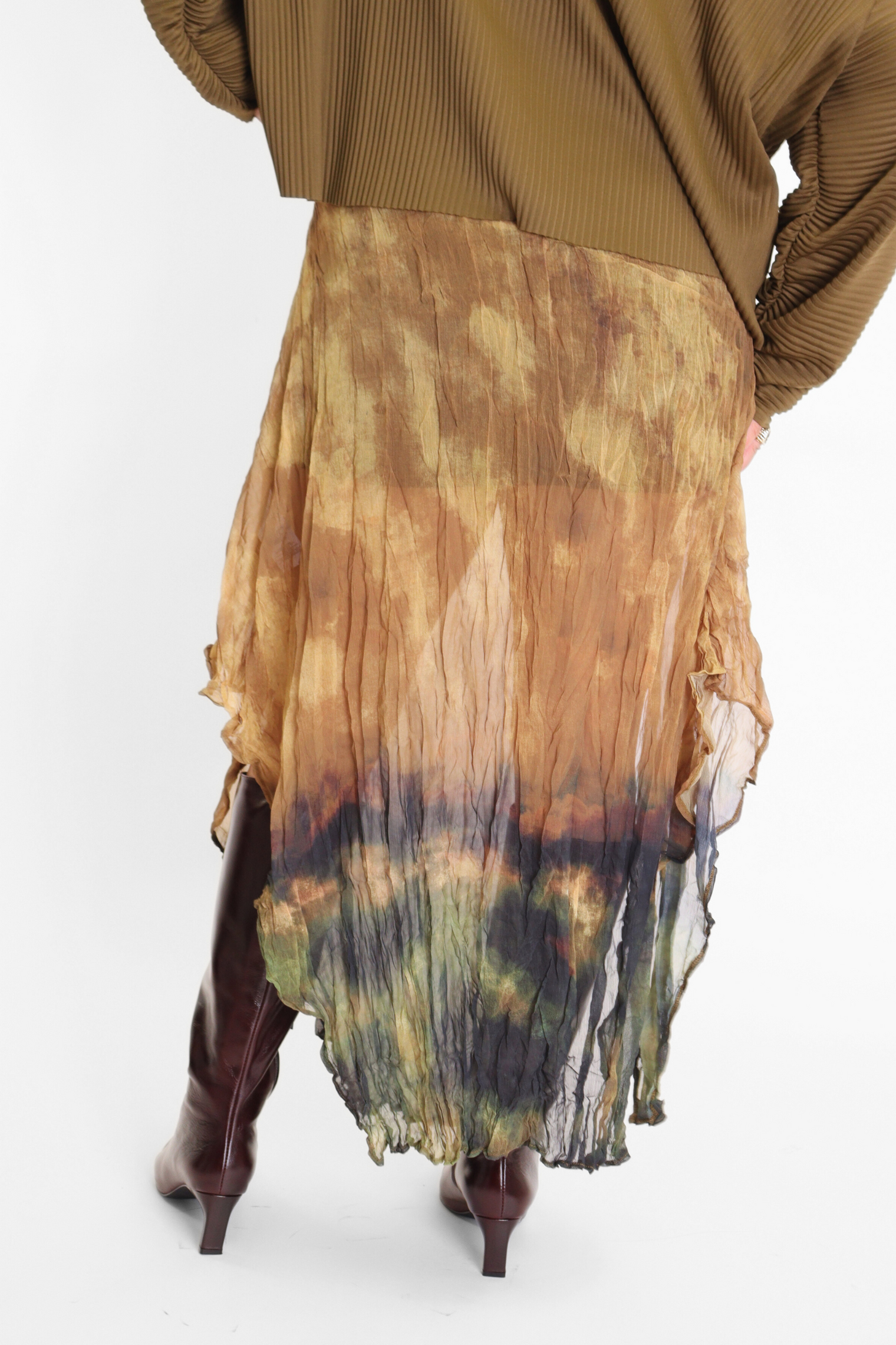 Trapeeze Crinkle Sheer Midi Skirt Women's Bottoms Skirt Esthé