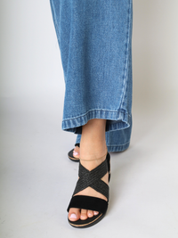 Nayeli Black Silk Suede Women's Sandals Heels Bussola