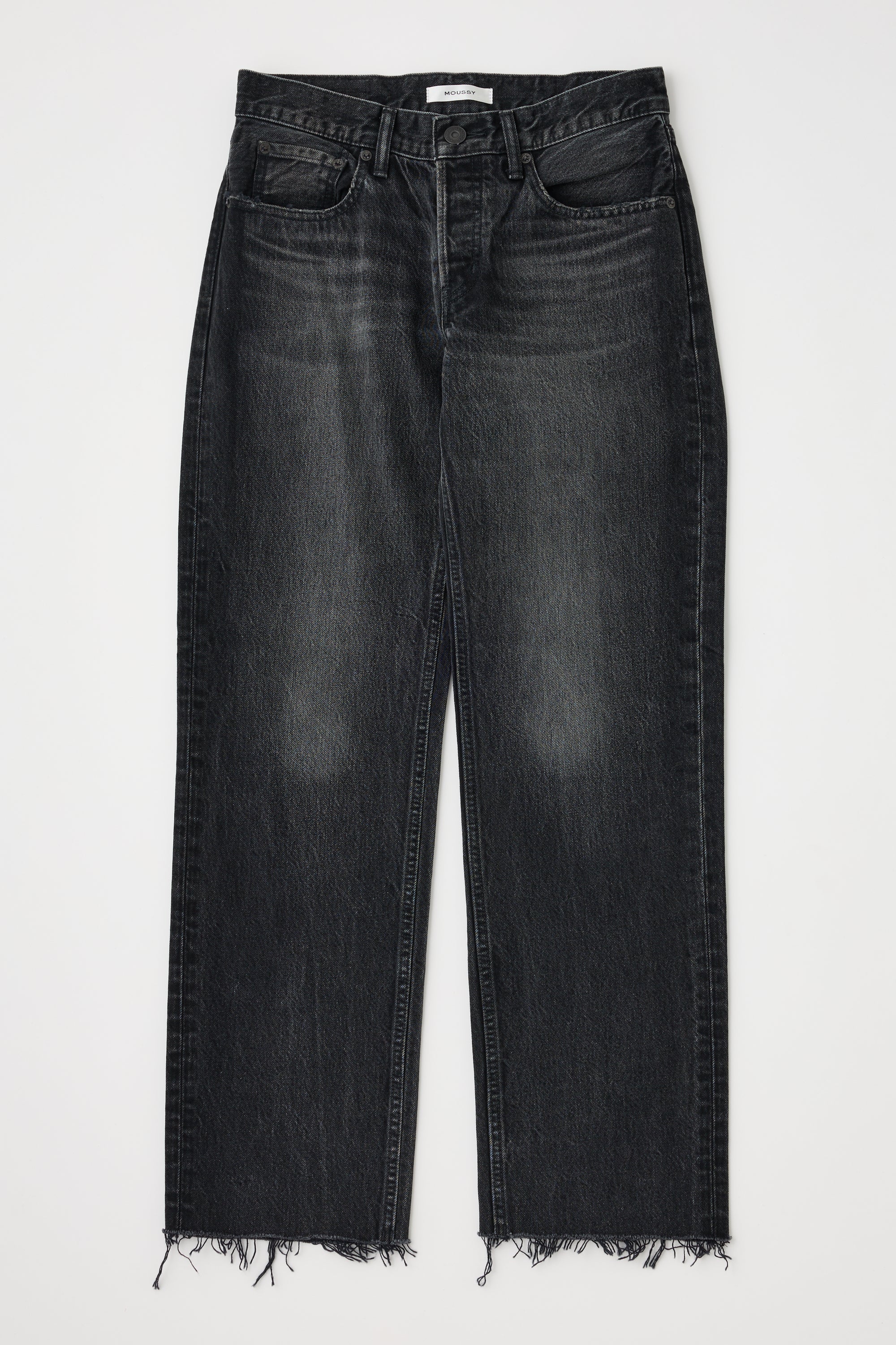 MOUSSY Cross Waist Wide Straight Denim, Size 0, Black