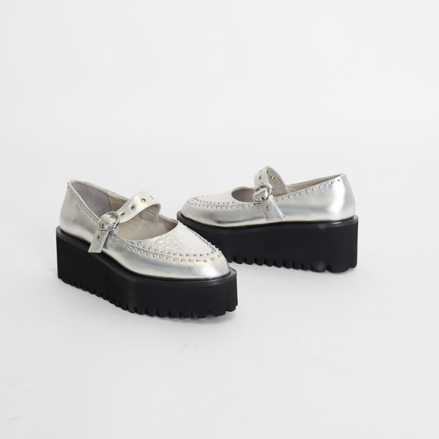 Pin Stud MJ SIlver Women's Shoes Platforms All Black
