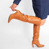 Date Night Tall Boot Tan Leather Women's Boots Heels Free People