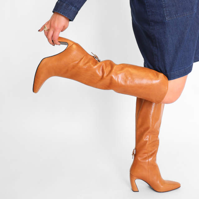 Date Night Tall Boot Tan Leather Women's Boots Heels Free People