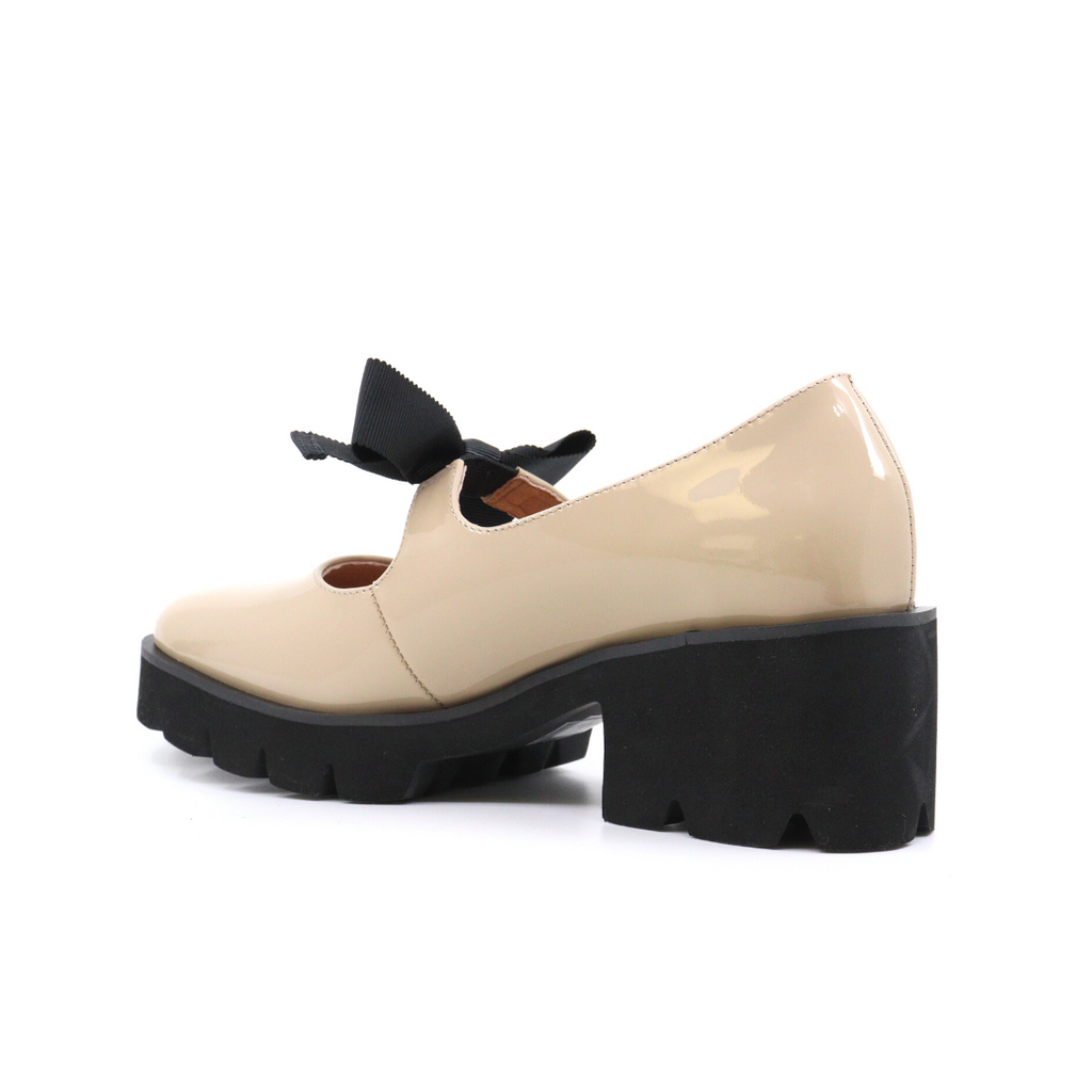 Women's vintage inspired bow detail platform tap & lugg beige by ALL BLACK