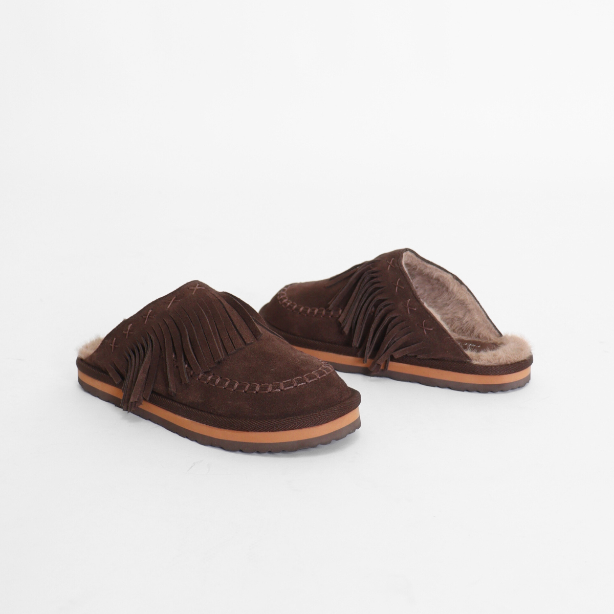 Fallon Fringe Mule Chocolate Suede Women's Shoes Free People