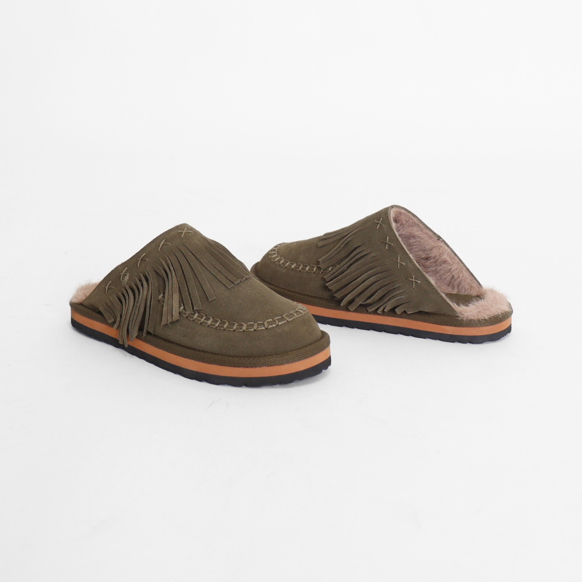 Fallon Fringe Mule Military Olive Suede Women's Shoes Free People