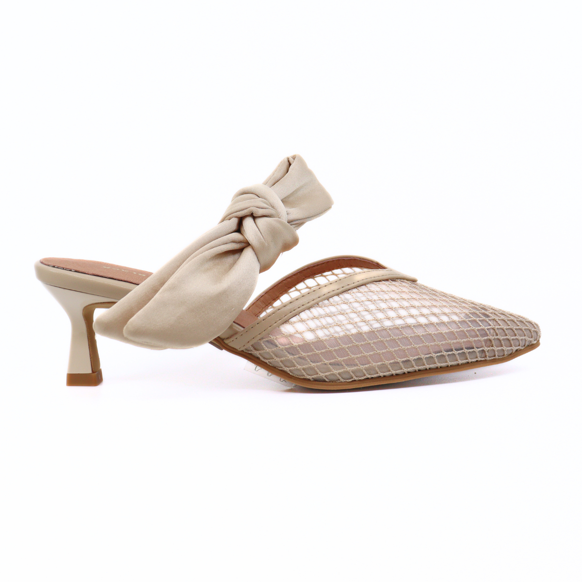 Side Bow Mule Beige Women's Shoes Heels All Black