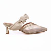 Side Bow Mule Beige Women's Shoes Heels All Black