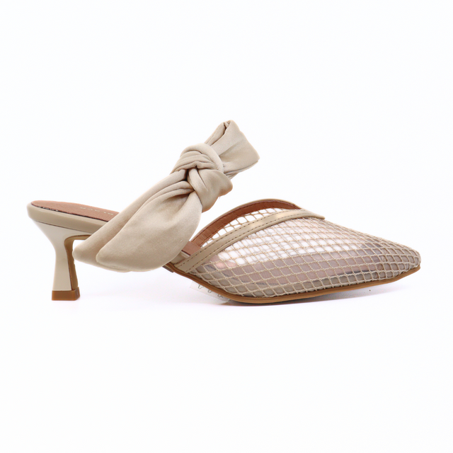 Side Bow Mule Beige Women's Shoes Heels All Black