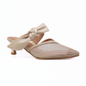 Side Bow Mule Beige Women's Shoes Heels All Black