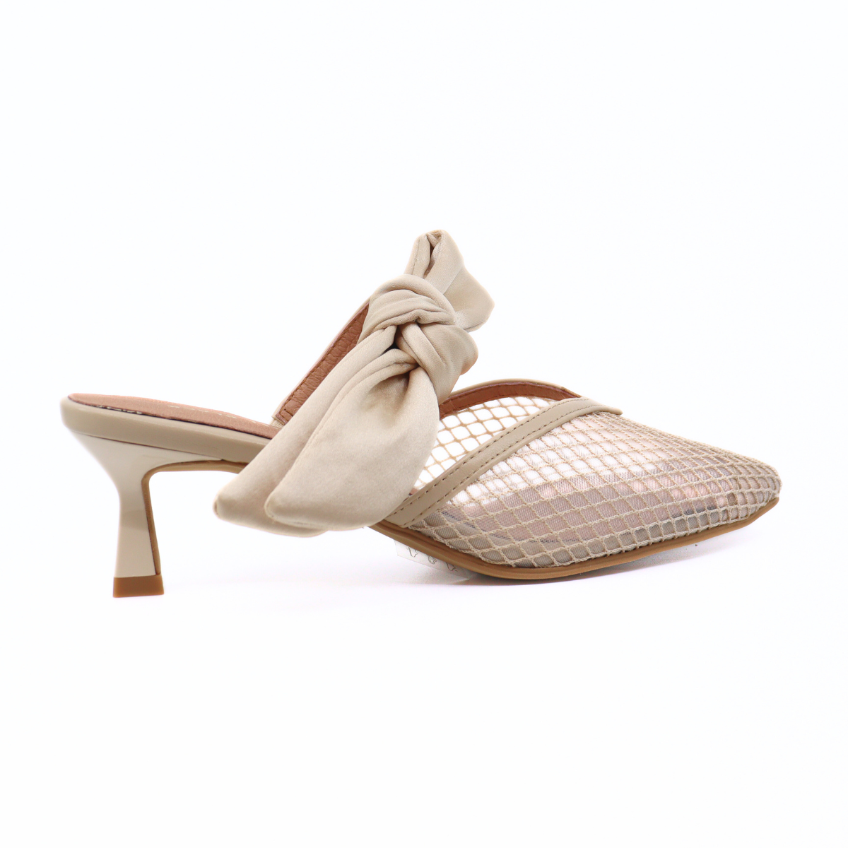 Side Bow Mule Beige Women's Shoes Heels All Black