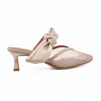 Side Bow Mule Beige Women's Shoes Heels All Black