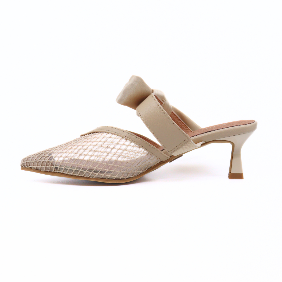 Side Bow Mule Beige Women's Shoes Heels All Black