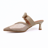 Side Bow Mule Beige Women's Shoes Heels All Black