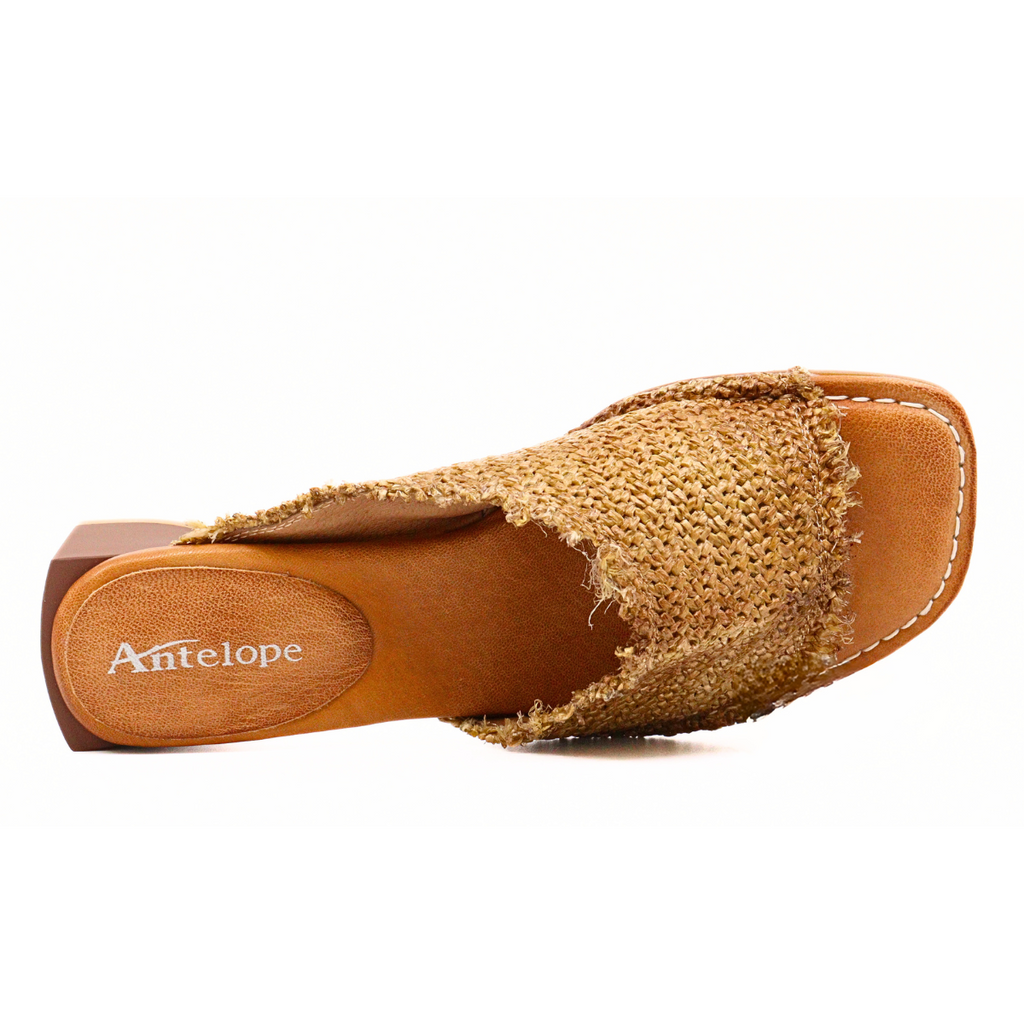 Women's heeled slide Clover Taupe Rafia by ANTELOPE