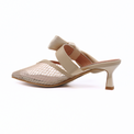 Side Bow Mule Beige Women's Shoes Heels All Black