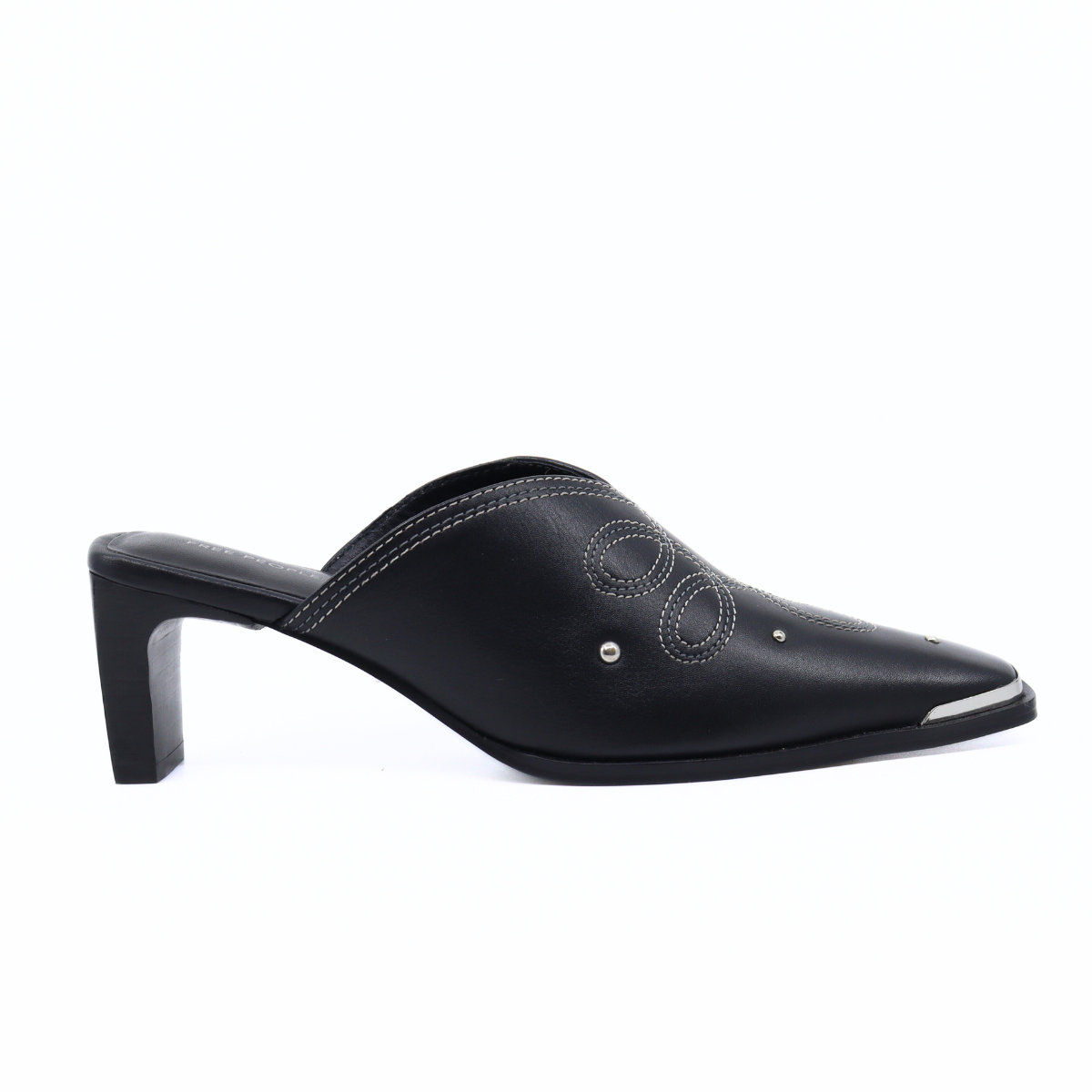 Roxi Metal Tip Mule Black Leather Women's Shoes Heels Free People