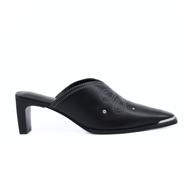 Roxi Metal Tip Mule Black Leather Women's Shoes Heels Free People