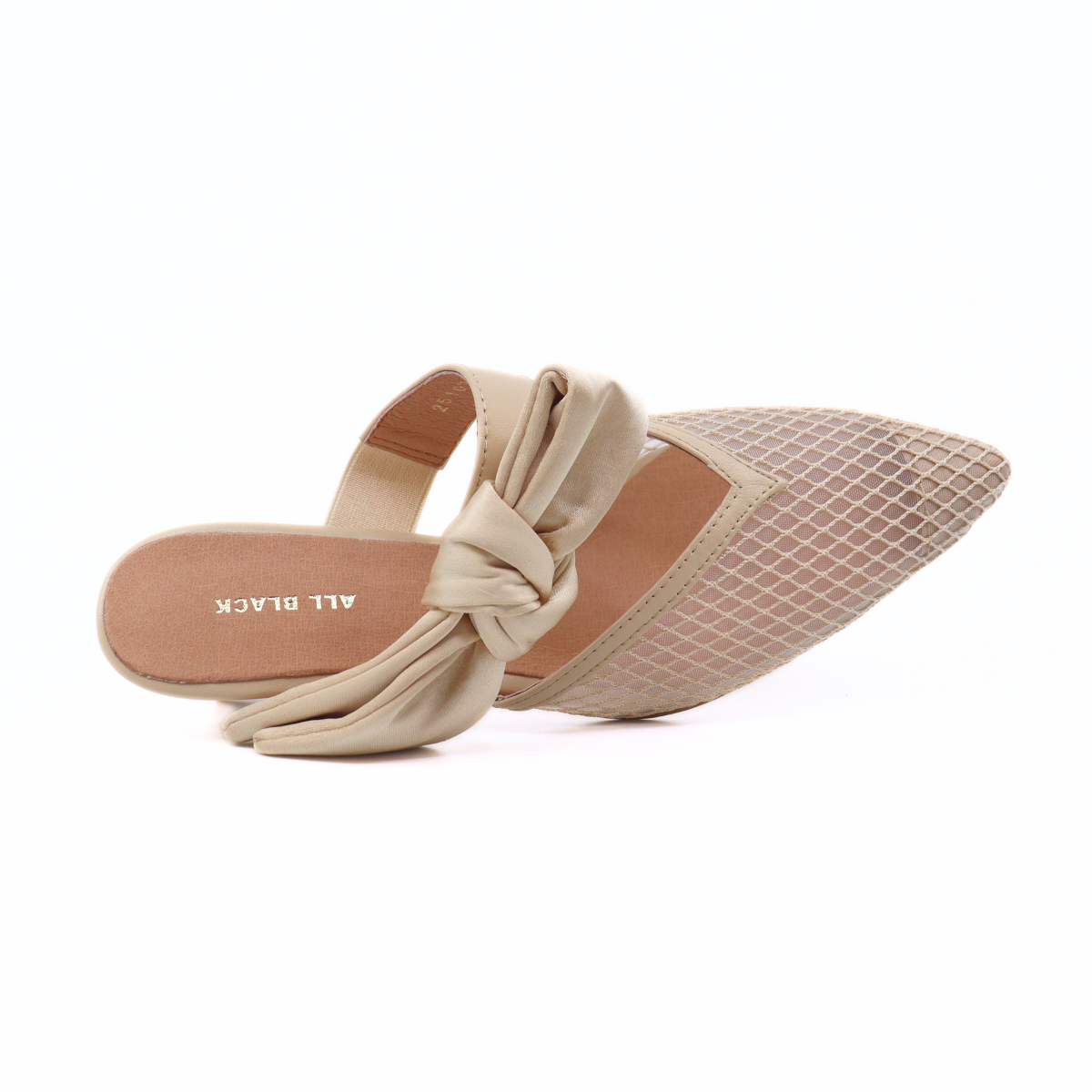 Side Bow Mule Beige Women's Shoes Heels All Black