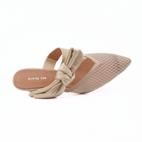 Side Bow Mule Beige Women's Shoes Heels All Black