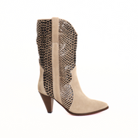 Feather Heel Boot Beige Suede/Snake Women's Boots Heels Free People