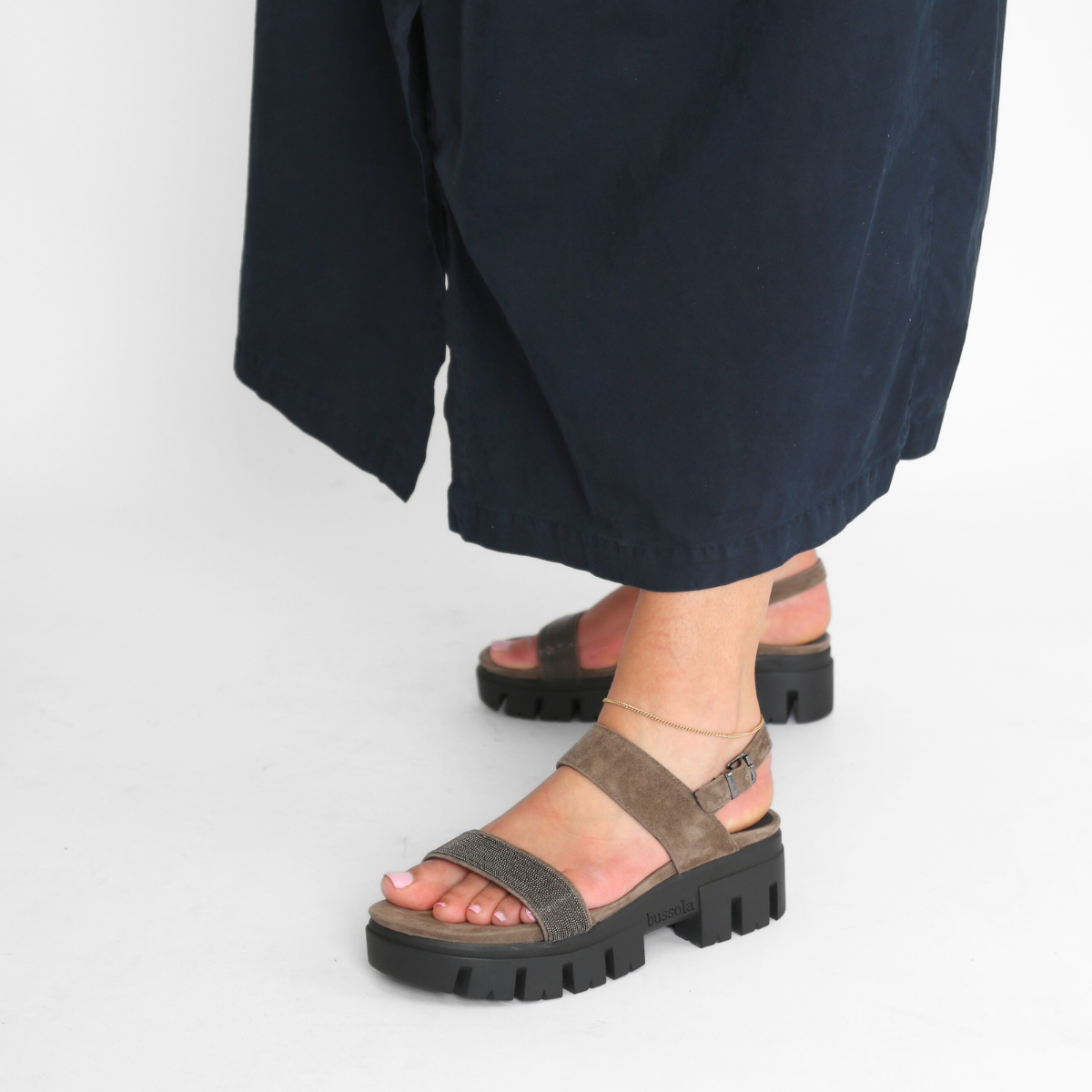 Colleen Dark Taupe Silk Suede Women's Sandals Platforms Bussola